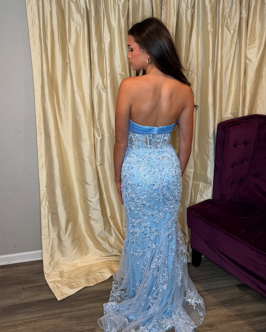 Bow Strapless Lace Empire Mermaid Prom Dress