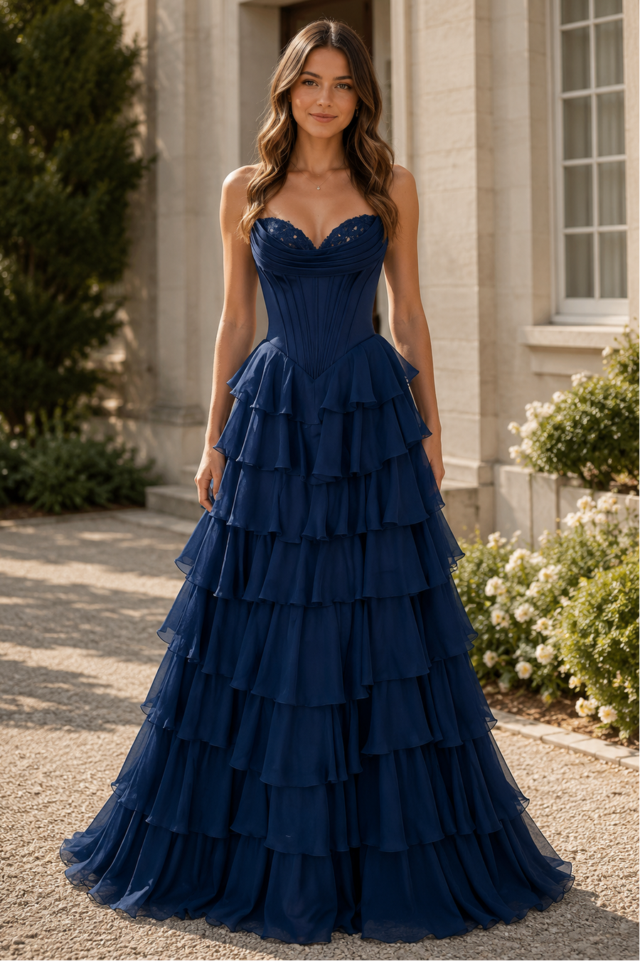 Sweetheart Sleeveless Empire A-Line Tiered Prom Dress