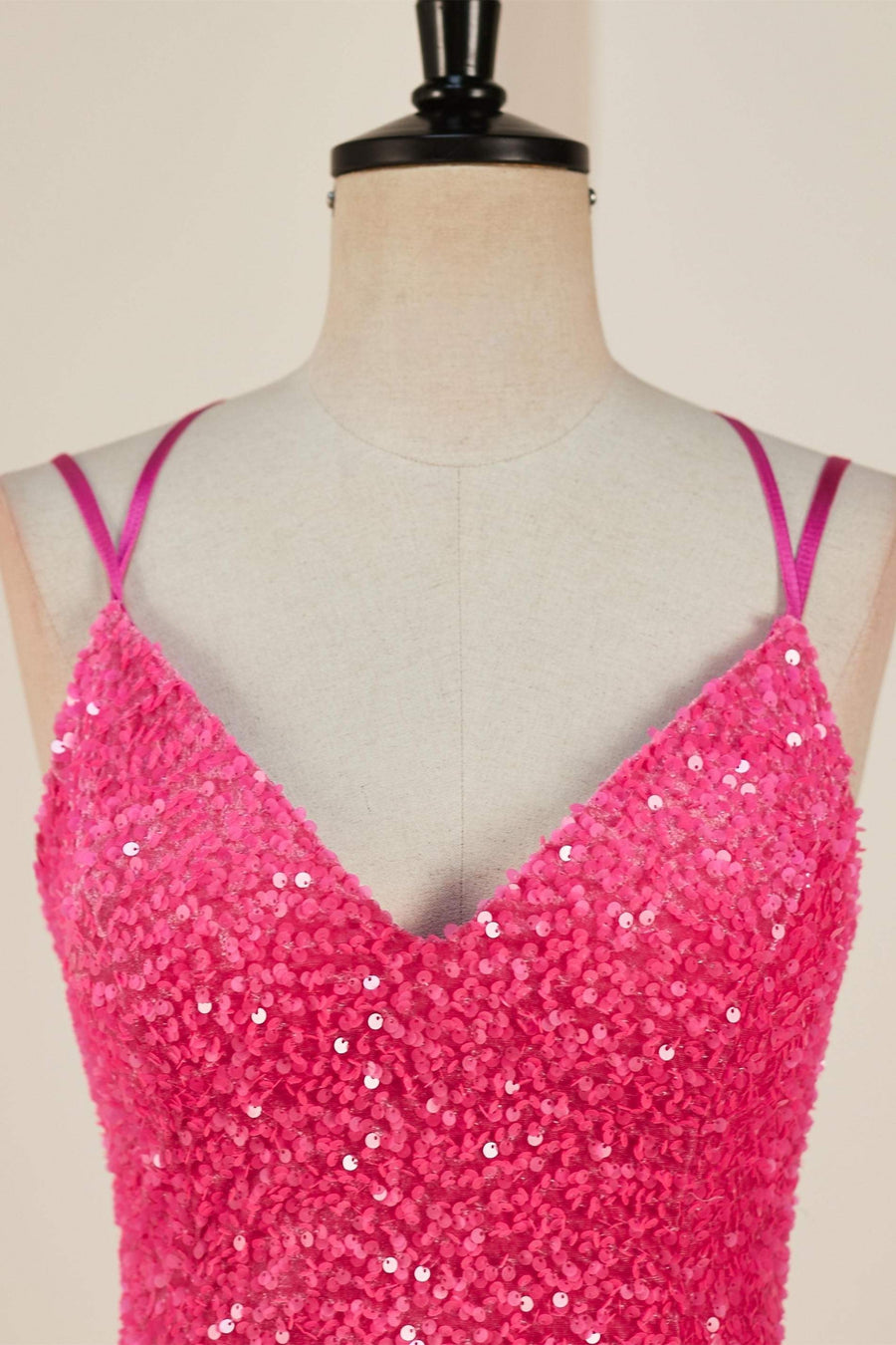 Hot Pink Sequins Sheath Deep V Neck Lace-Up Homecoming Dress Hot Pink / US 14 Hot Pink Sequins Sheath Deep V Neck Lace-Up Homecoming Dress Hot Pink / US 14