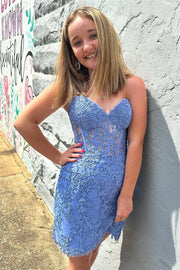 Blush Pink Strapless Sheath Appliques Tulle Homecoming Dress