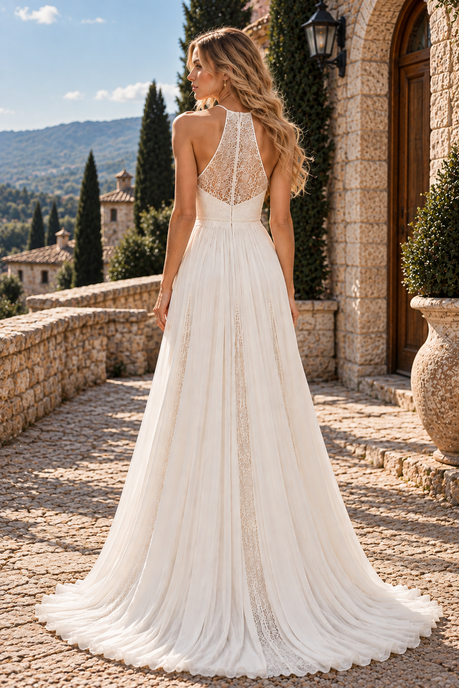 Casual Round Sleeveless Empire A-Line Lace And Chiffon Wedding Dress