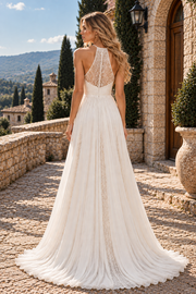 Casual Round Sleeveless Empire A-Line Lace And Chiffon Wedding Dress