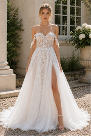 Off-Shoulder Sleeveless With High Slit Wedding Dress