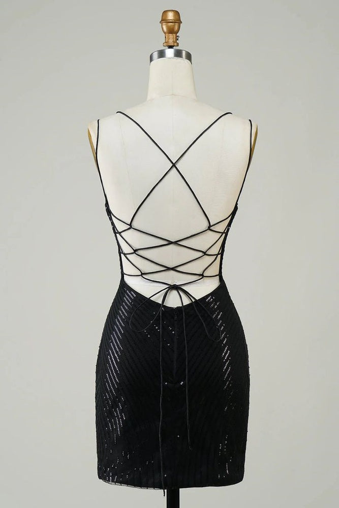 Black Glitter Tight Homecoming Dress With Sequins Butterflies Black / US 4 Black Glitter Tight Homecoming Dress With Sequins Butterflies Black / US 4