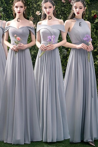 5 Styles Grey Chiffon Long Bridesmaid Dresses - Joyofdress