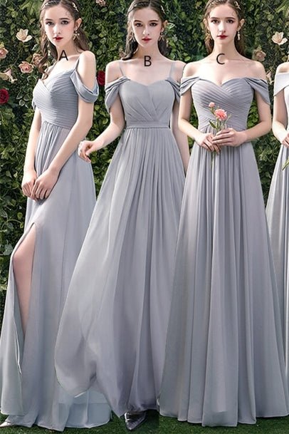 5 Styles Grey Chiffon Long Bridesmaid Dresses - Joyofdress