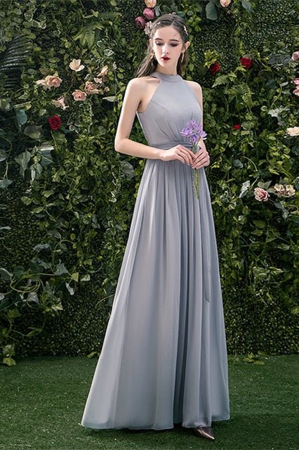 5 Styles Grey Chiffon Long Bridesmaid Dresses - Joyofdress