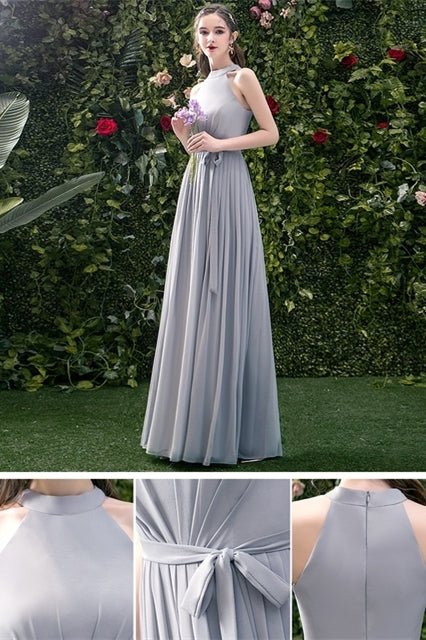 5 Styles Grey Chiffon Long Bridesmaid Dresses - Joyofdress