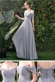 5 Styles Grey Chiffon Long Bridesmaid Dresses - Joyofdress