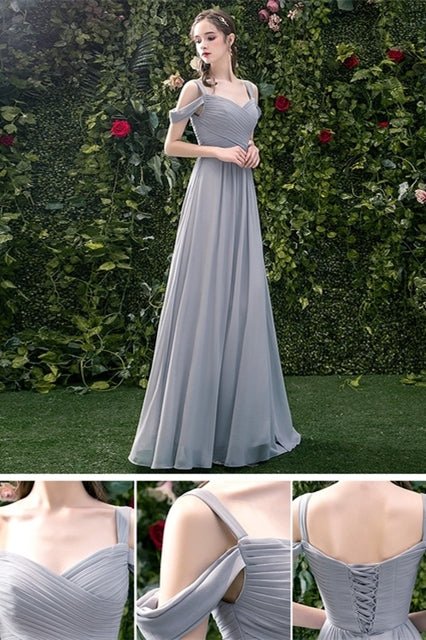 5 Styles Grey Chiffon Long Bridesmaid Dresses - Joyofdress