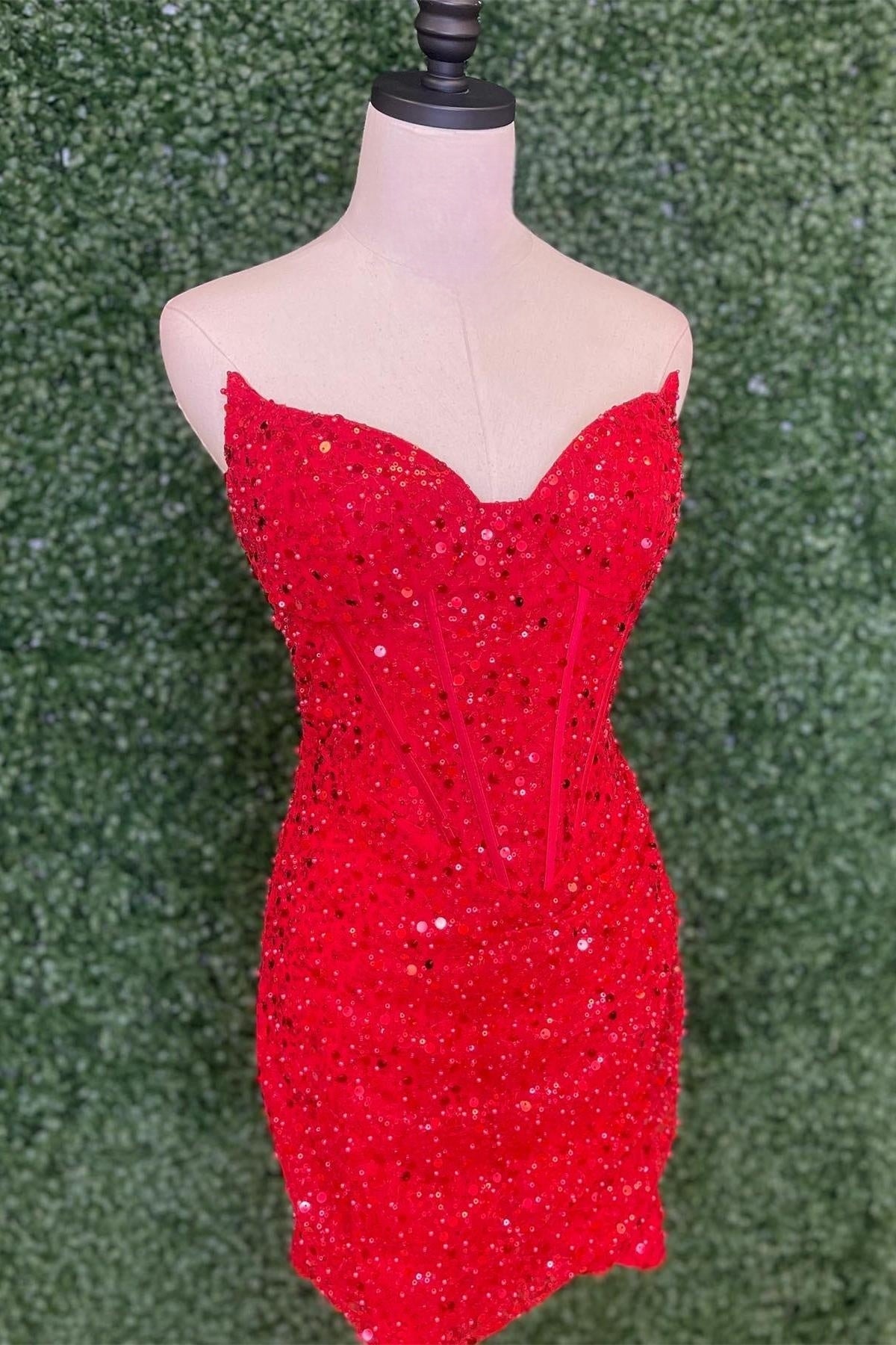 Red Strapless Sheath Sequins Homecoming Dress | Joyofdress Red Strapless Sheath Sequins Homecoming Dress | Joyofdress