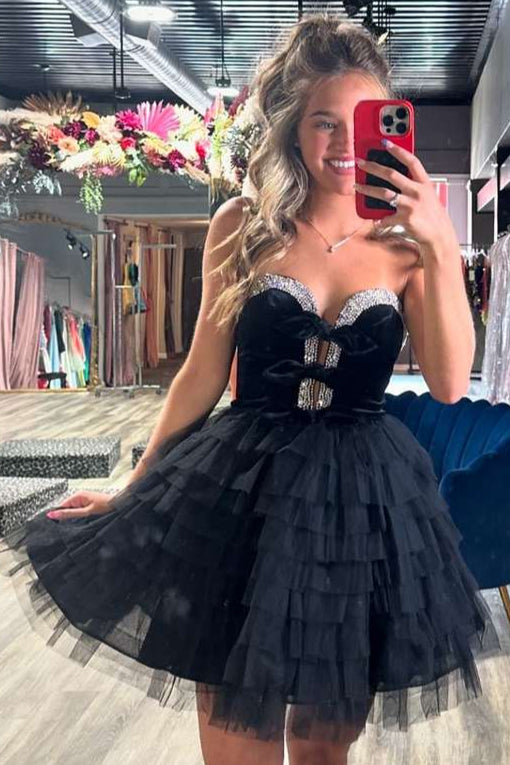 Black Sweetheart Off-the-shoulder Sequins Tulle Mini Homecoming Dress Black / Custom Size