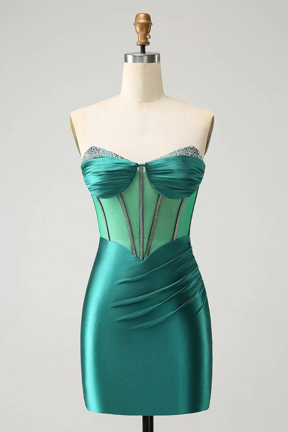 Glitter Dark Green Strapless Corset Tight Homecoming Dress with Beading Dark Green / US 2 Glitter Dark Green Strapless Corset Tight Homecoming Dress with Beading Dark Green / US 2
