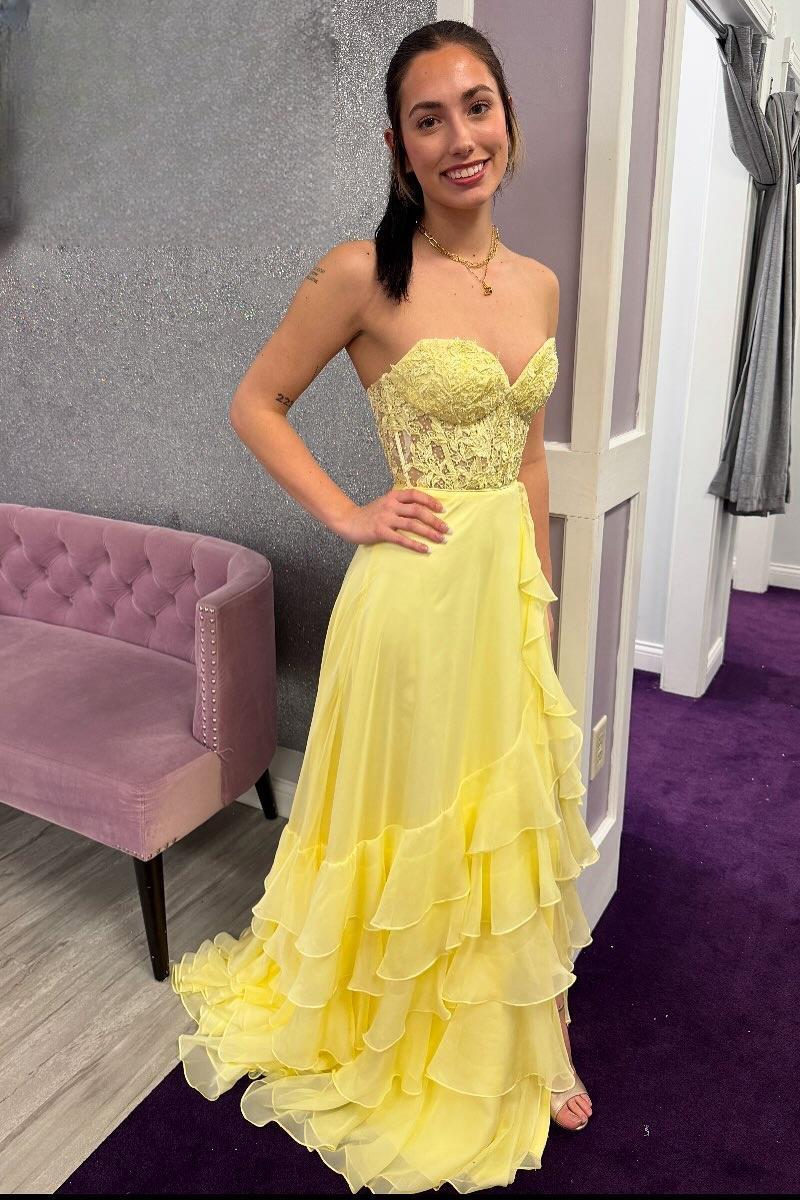 A-Line Sleeveless Empire Appliques Tiered Party Prom Dress