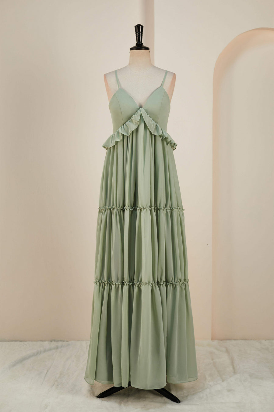 Dusty Sage Lace-Up Deep V Neck Ruffled Empire Long Bridesmaid Dress Dusty Sage / US 12 Dusty Sage Lace-Up Deep V Neck Ruffled Empire Long Bridesmaid Dress Dusty Sage / US 12