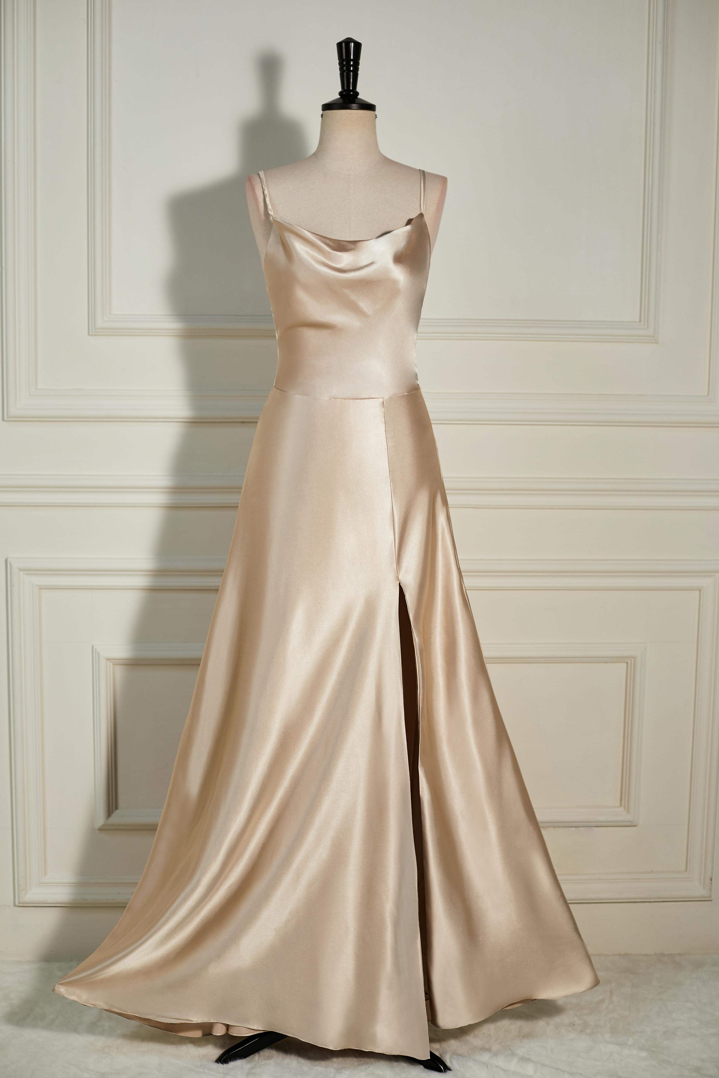 Cowl Neck Chiffon Bridesmaid Dress with Slit