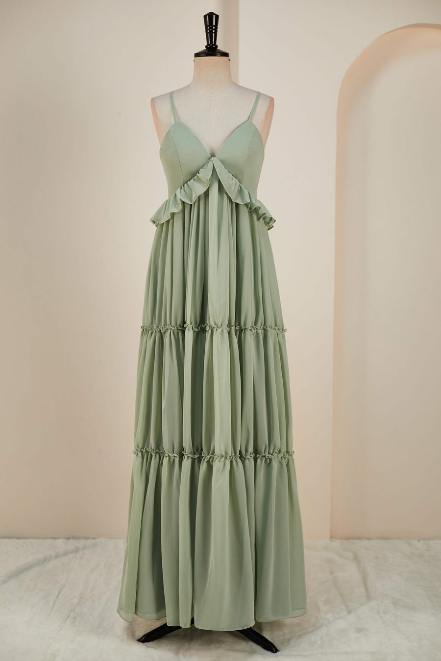 Dusty Sage Lace-Up Deep V Neck Ruffled Empire Long Bridesmaid Dress Dusty Sage / US 12 Dusty Sage Lace-Up Deep V Neck Ruffled Empire Long Bridesmaid Dress Dusty Sage / US 12