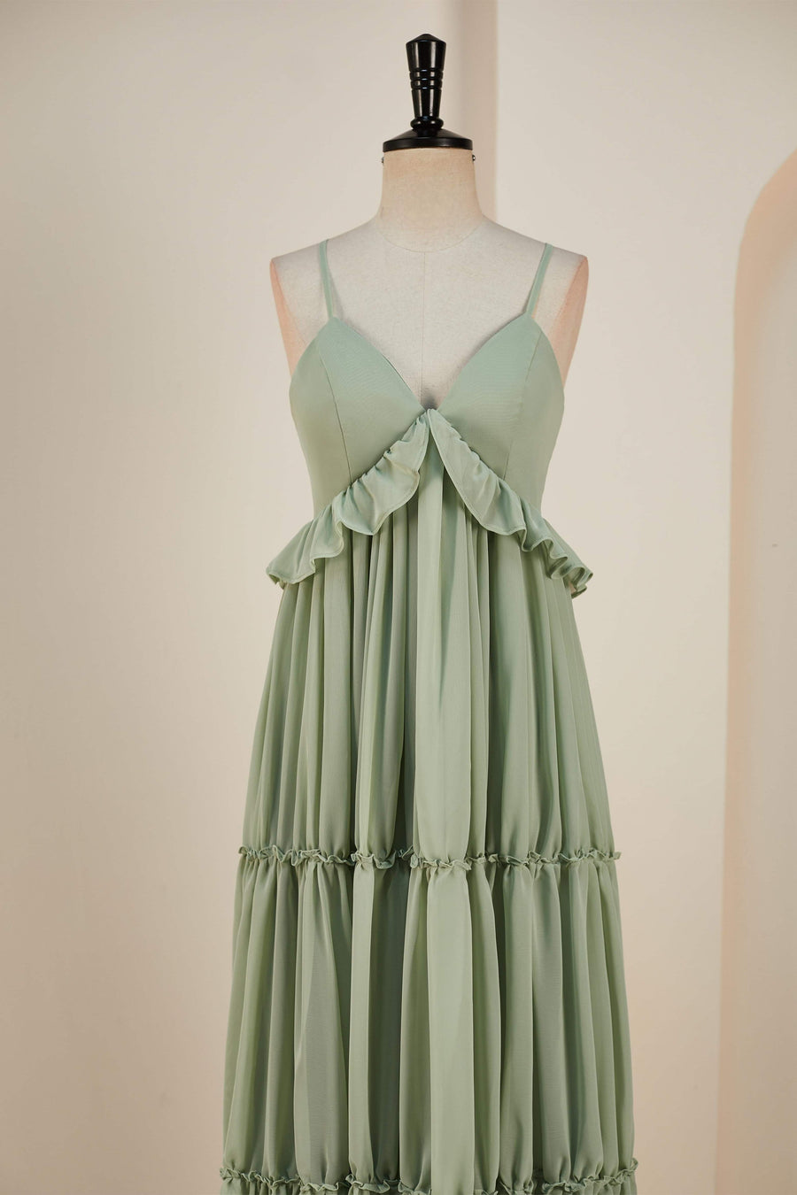 Dusty Sage Lace-Up Deep V Neck Ruffled Empire Long Bridesmaid Dress Dusty Sage / US 12 Dusty Sage Lace-Up Deep V Neck Ruffled Empire Long Bridesmaid Dress Dusty Sage / US 12