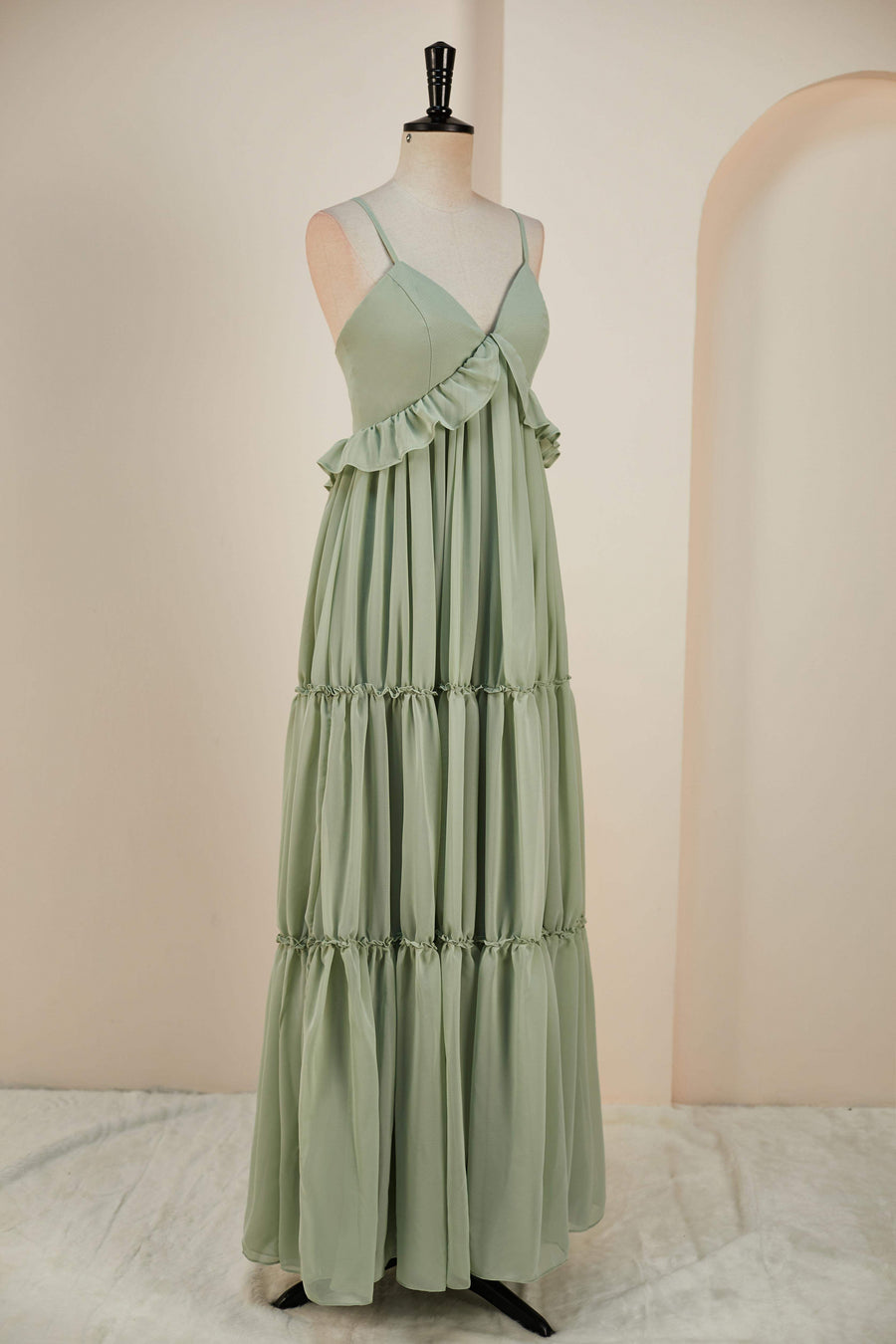 Dusty Sage Lace-Up Deep V Neck Ruffled Empire Long Bridesmaid Dress Dusty Sage / US 12 Dusty Sage Lace-Up Deep V Neck Ruffled Empire Long Bridesmaid Dress Dusty Sage / US 12