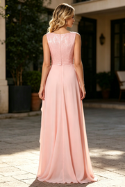 Sequin And Chiffon Scoop Sleeveless A-Line Mother Of The Bride Dress