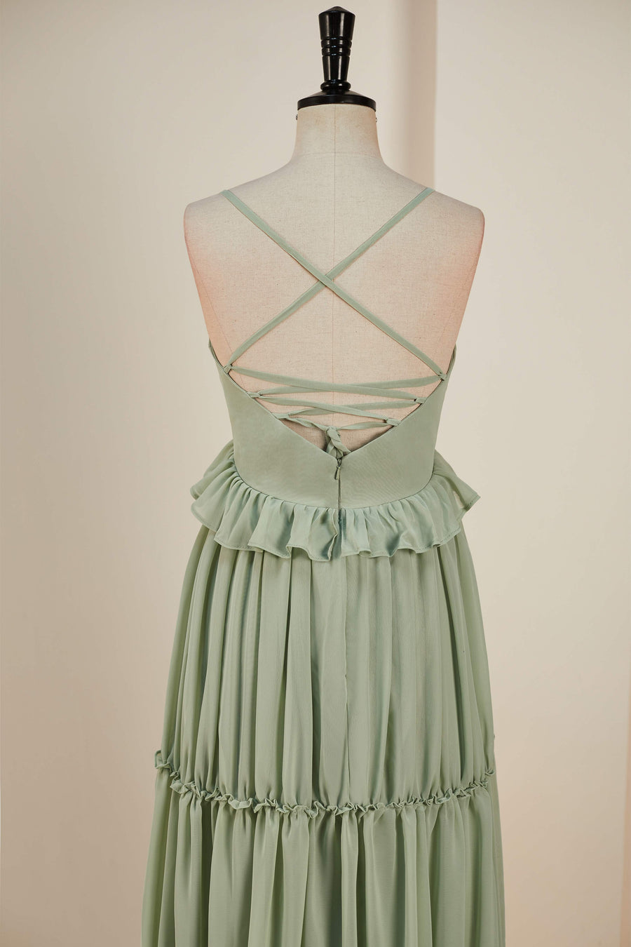 Dusty Sage Lace-Up Deep V Neck Ruffled Empire Long Bridesmaid Dress Dusty Sage / US 12 Dusty Sage Lace-Up Deep V Neck Ruffled Empire Long Bridesmaid Dress Dusty Sage / US 12