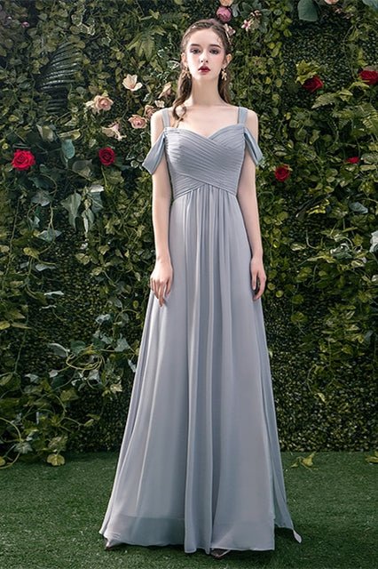 5 Styles Grey Chiffon Long Bridesmaid Dresses - Joyofdress