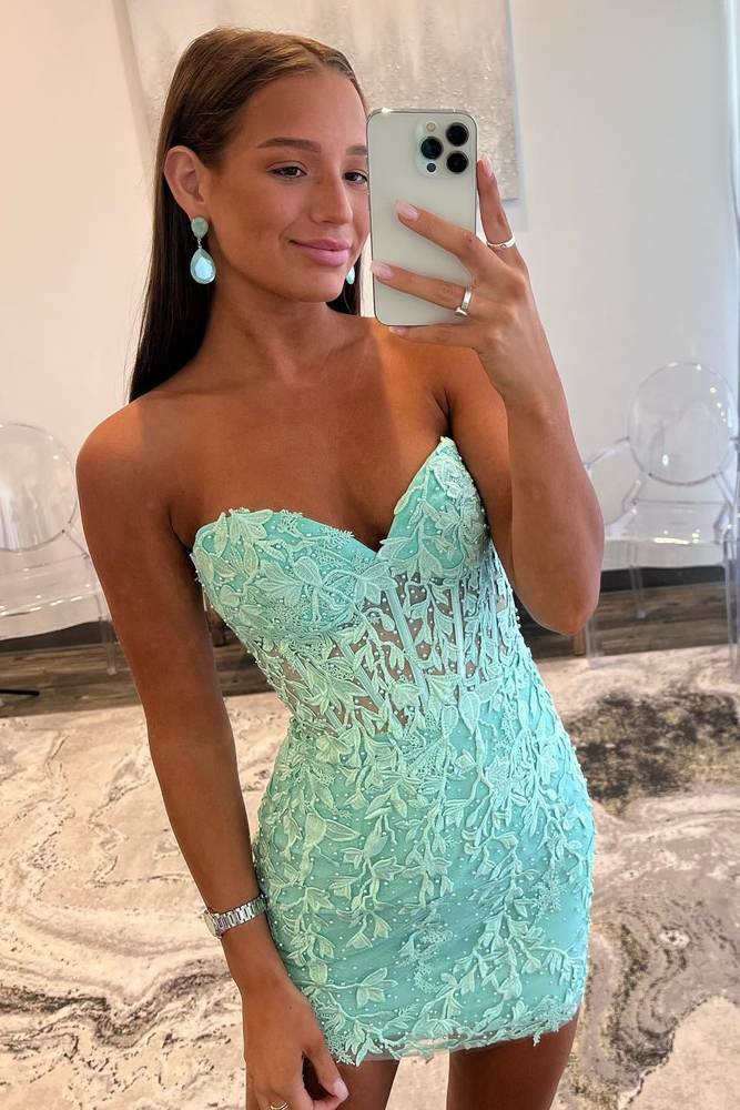 Sexy Bodycon Strapless Lace Mini Party Dress Homecoming Dresses
