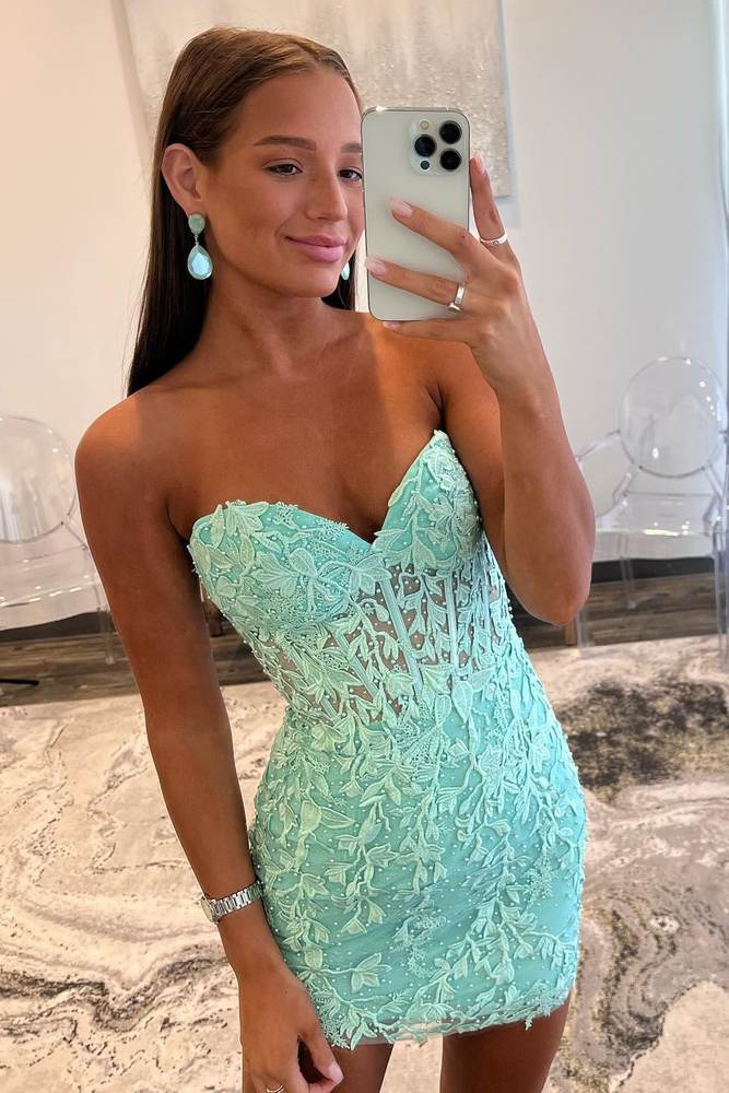 Sexy Bodycon Strapless Lace Mini Party Dress Homecoming Dresses