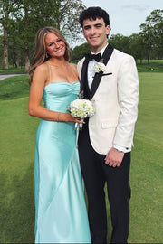 Spaghetti Straps Satin A-Line Party Prom Dress With Slit