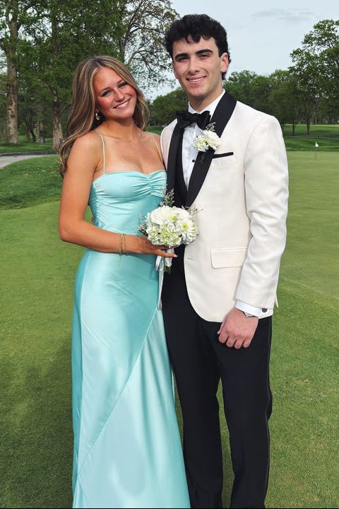 Spaghetti Straps Satin A-Line Party Prom Dress With Slit