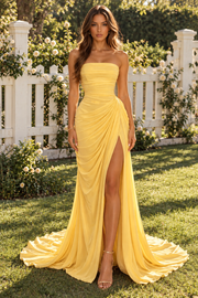Modest Chiffon Strapless Pleated Empire Mermaid Party Prom Dress