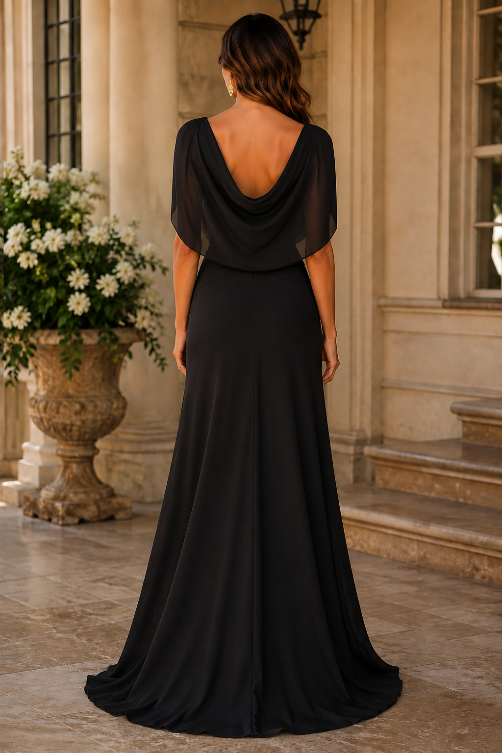 Fashion V-Neck With Shalwl Chiffon A-Line Split Mother Of The Bride Dress