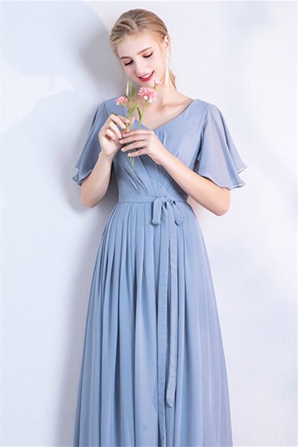 Blue Chiffon Bridesmaid Dresses, Wedding Guest Dresses, Long Bridesmaid Dresses, PD0359