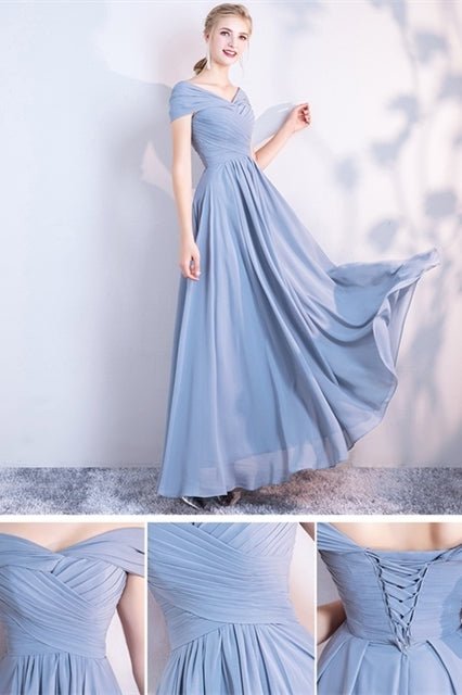 6 Styles Blue Chiffon Long Bridesmaid Dresses - Joyofdress