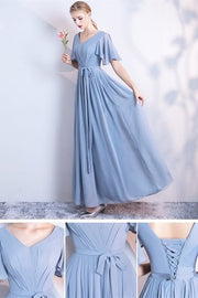 6 Styles Blue Chiffon Long Bridesmaid Dresses - Joyofdress