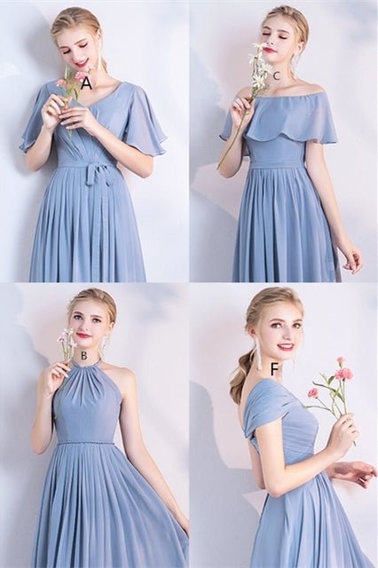 6 Styles Blue Chiffon Long Bridesmaid Dresses - Joyofdress