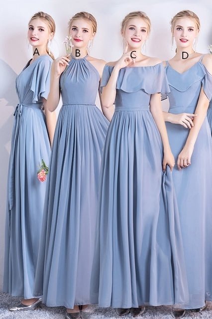 6 Styles Blue Chiffon Long Bridesmaid Dresses - Joyofdress