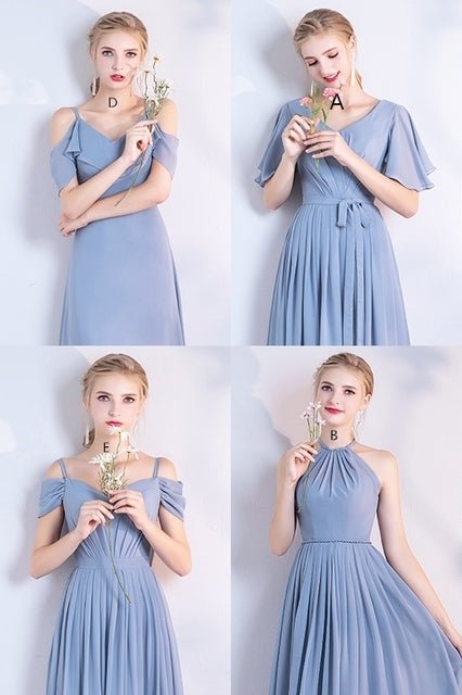 6 Styles Blue Chiffon Long Bridesmaid Dresses - Joyofdress