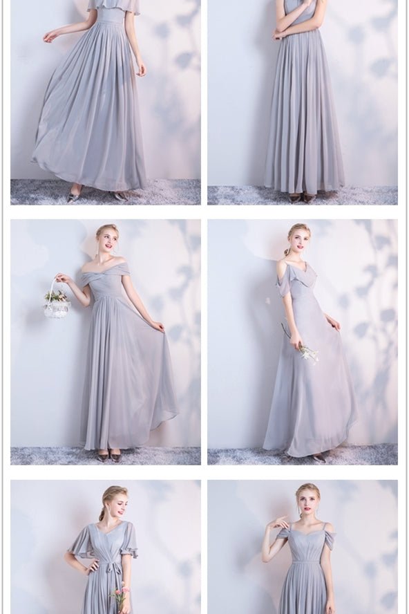 6 Styles Blue Chiffon Long Bridesmaid Dresses - Joyofdress