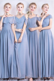 6 Styles Blue Chiffon Long Bridesmaid Dresses - Joyofdress