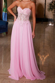 Lace And Chiffon Sweetheart Strapless A-Line Prom Party Dress
