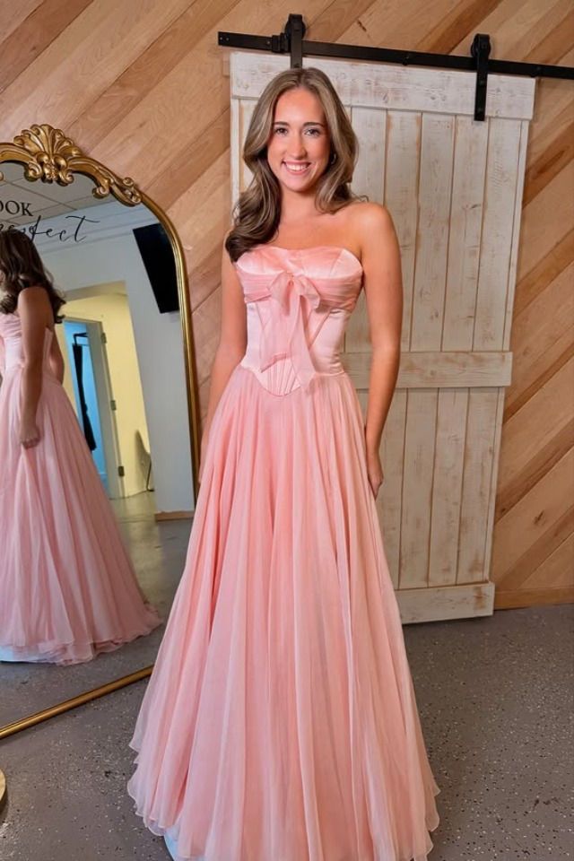 Two Tone A-Line Empire Strapless Party Prom Dress