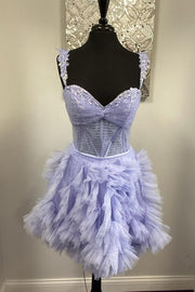 Lavender Straps A-line Ruffle Short Homecoming Dress