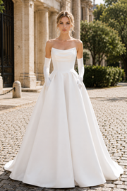 Strapless Empire Satin A-Line Wedding Dress With Train