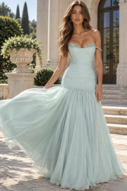 Sweetheart Off-Shoulder Pleated Chiffon A-Line Party Prom Dress