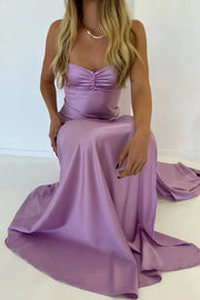 Spaghetti Straps Satin A-Line Party Prom Dress With Slit