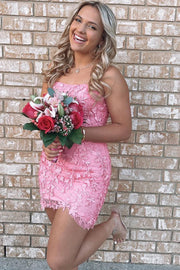Pink Strapless Sheath Appliques Homecoming Dress