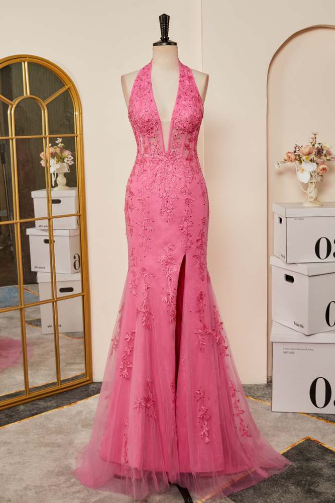 pink prom dress with slit Strapless High Satin Formal Gown Dress, Pockets Perfect for evening dresses Amarra 89079 | Strapless Sequin
