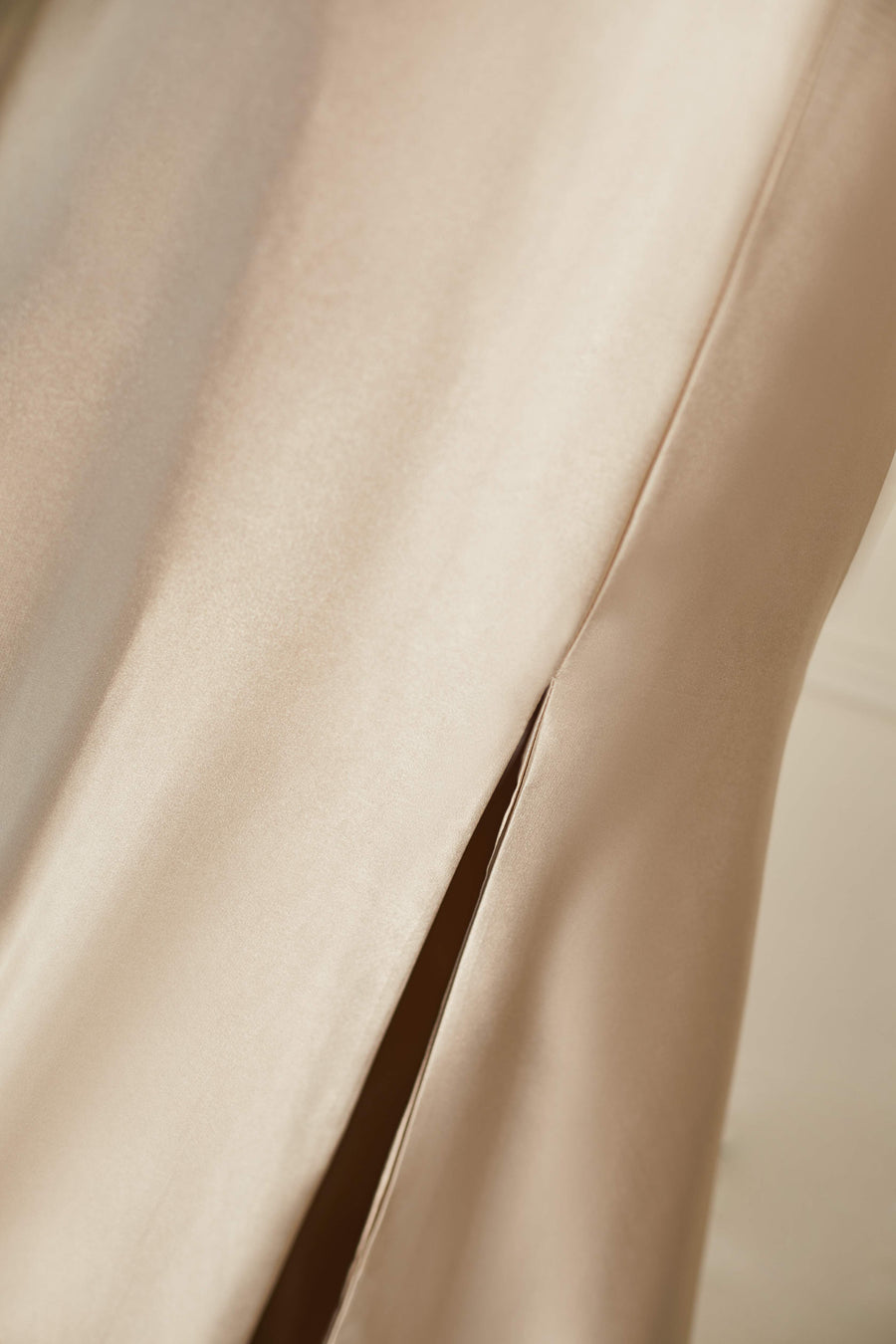 Champagne One Shoulder A-line Satin Long Bridesmaid Dress with Slit