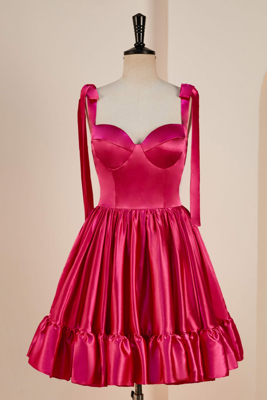 Rose Pink A-line Bow Tie Straps Ruffled Satin Homecoming Dress Royal Blue / US 2 Rose Pink A-line Bow Tie Straps Ruffled Satin Homecoming Dress Royal Blue / US 2